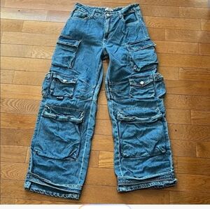 Vintage Forever 21 Light Blue Wide Leg Cargo Jeans